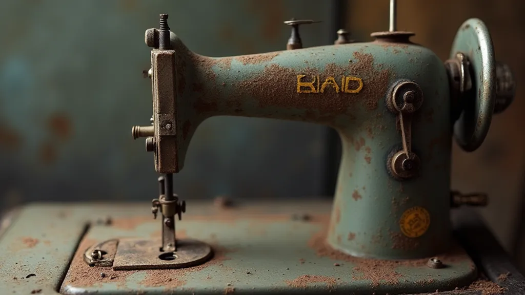 Vintage sewing machine finish covered in grime