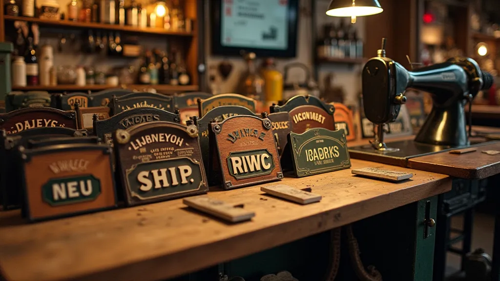 Variety of vintage sewing machine nameplates