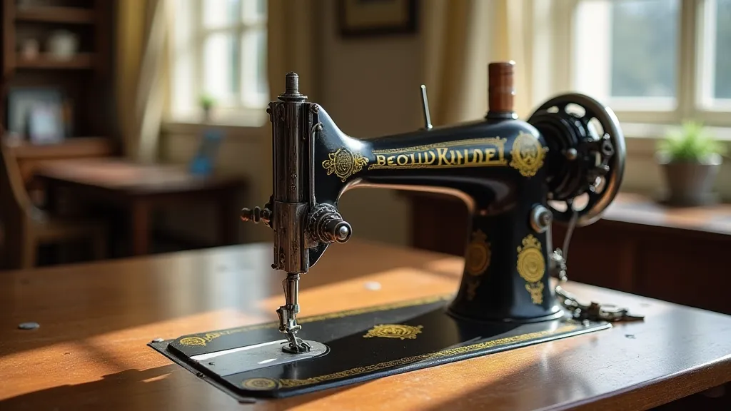 Vintage sewing machine displayed safely