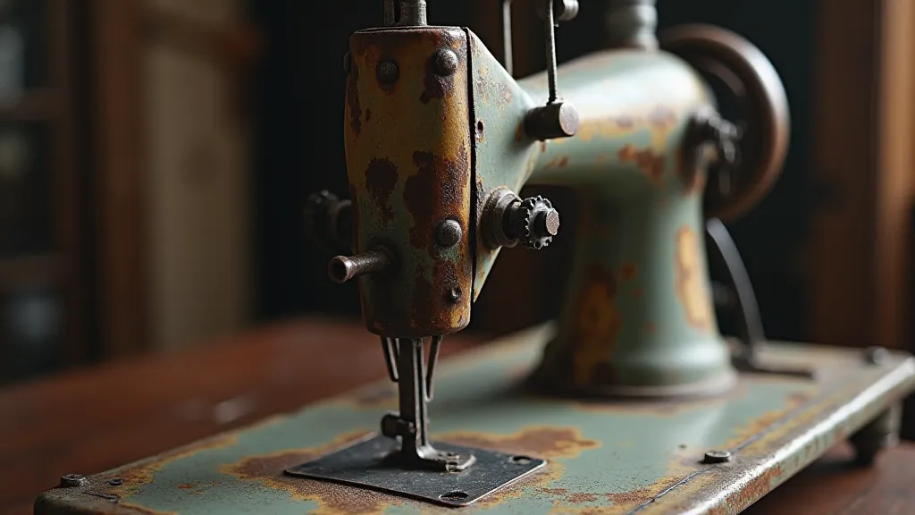 Vintage sewing machine with surface rust