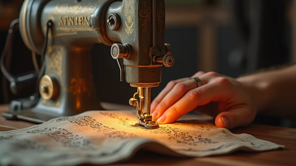 Vintage sewing machine in use