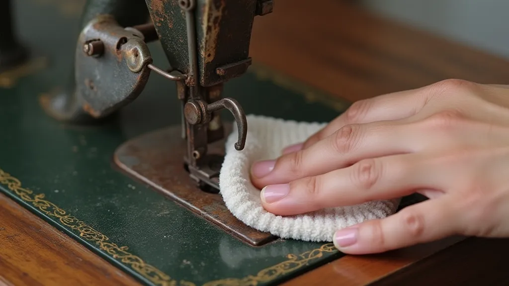 Cleaning a vintage sewing machine part with white vinegar
